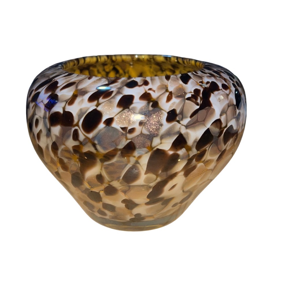 Vintage Murano Style Hand Blown Leopard Tortoiseshell Art Glass Vase Bowl